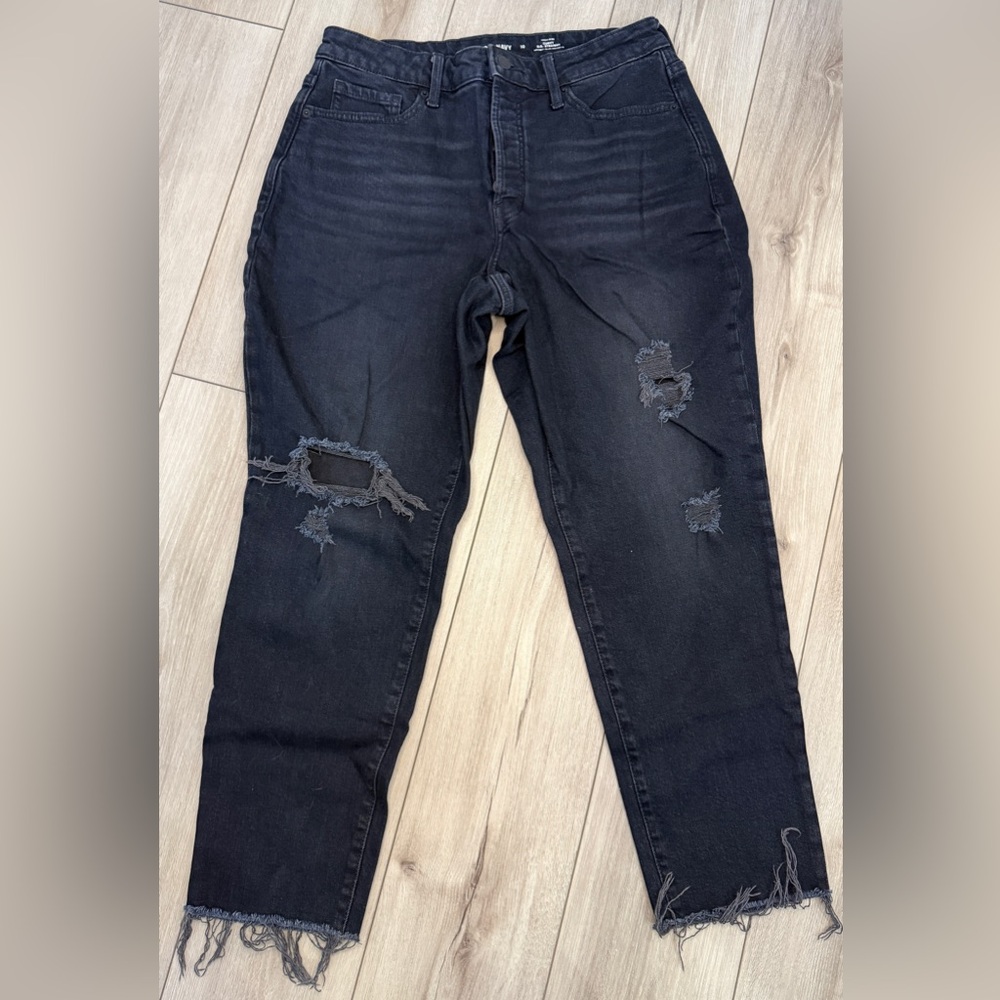 NWOT Old Navy High-Rise Curvy OG Straight Distressed Jeans Black Raw Hem Size 10